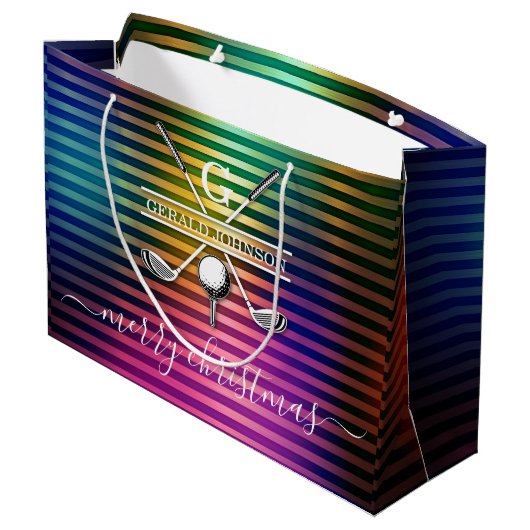 カラフルエレガントカスタムゴルフモノグラムデザイン ラージペーパーバッグ (裏面アングル)