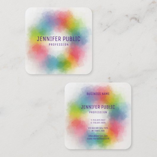 カラフルエレガントモダンテンプレートプロフェッショナル スクエア名刺 (正面/裏面)