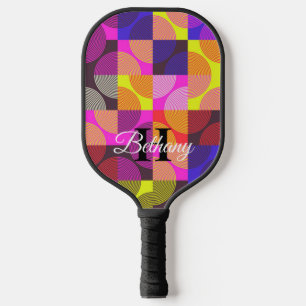カラフルエレガントレトロレインボーモノグラムカスタム ピックルボールラケット
