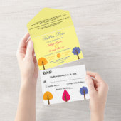 カラフルエレガント木の秋素朴結婚Love オールインワン招待状 (貼ってはがせる)