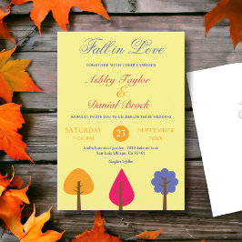 カラフルエレガント木の秋素朴結婚Love 招待状