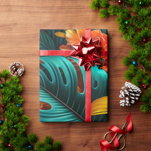 カラフルエレガント葉花 | ラッピングペーパー (クリスマスギフト)