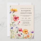 カラフルエレガント野の花ベージュ結婚の 招待状 (正面)