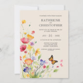 カラフルエレガント野の花ベージュ結婚の 招待状 (正面)