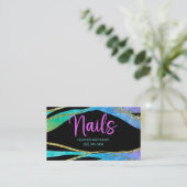 カラフルエレガント金ゴールドオンブラックグリッター爪、 ネイル 名刺 (スタンド正面)