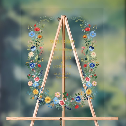 カラフルエレガント金ゴールド結婚歓迎 アクリルサイン (ニュートラル)