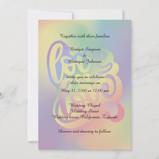 カラフルエレガントlgbtqラブ結婚式招待状 招待状 (正面)