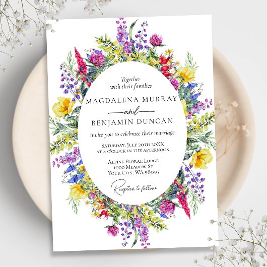 カラフルエレガントWildflowers & Herbes Frame結婚's 招待状