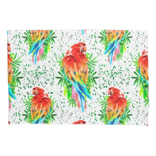 カラフルオウム枕ケースMacaw - Ara 絵画's 枕カバー (正面)