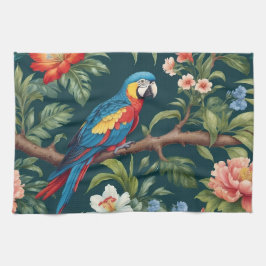 カラフルオウム熱帯ジャングル葉 キッチンタオル