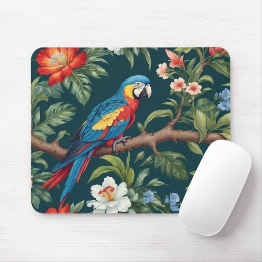 カラフルオウム熱帯ジャングル葉 マウスパッド (マウス)
