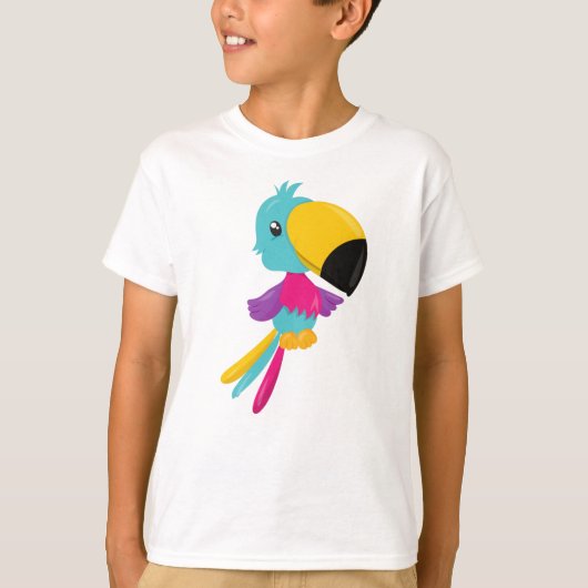 カラフルオウム、かわいいオウム、トロピカルオウム Tシャツ (正面)