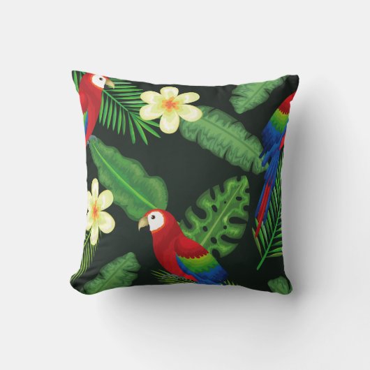 カラフルオウム&フローラプリント装飾用クッション クッション (正面)