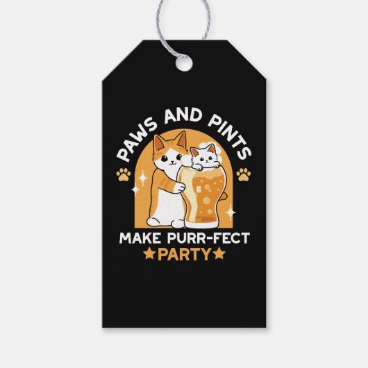 カラフルオクトーバーフェストキャットパーティー – ポーズとパイント ギフトタグ (正面)