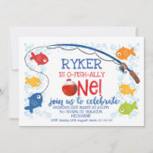 カラフルオフィシャルワン魚釣りボバー1歳の誕生日 招待状 (正面)