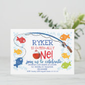 カラフルオフィシャルワン魚釣りボバー1歳の誕生日 招待状 (スタンド正面)