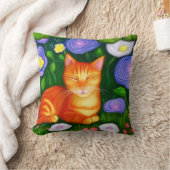 カラフルオレンジキャットインフラワーガーデン装飾用クッション クッション (ブランケット)