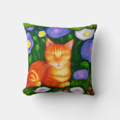 カラフルオレンジキャットインフラワーガーデン装飾用クッション クッション (正面)