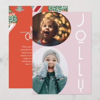 カラフルオーナメントの2枚の写真のクリスマス シーズンカード