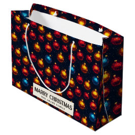 カラフルオーナメントカスタムメリークリスマス ラージペーパーバッグ