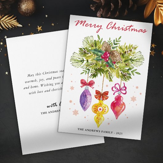 カラフルオーナメント水彩写真なしクリスマス シーズンカード