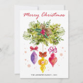 カラフルオーナメント水彩写真なしクリスマス シーズンカード (正面)