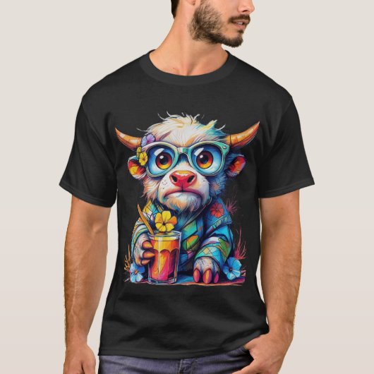 カラフルカウTシャツと冷たい飲み物 Tシャツ (正面)