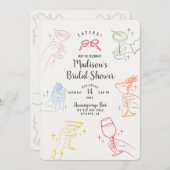 カラフルカクテルパーティーブライダルシャワーパーティー招待状 (正面/裏面)