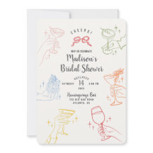 カラフルカクテルパーティーブライダルシャワーパーティー招待状