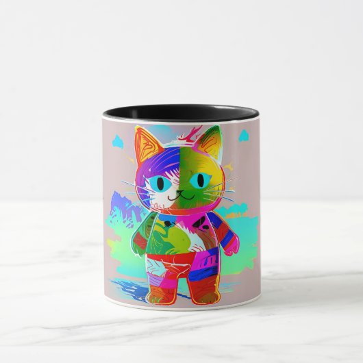 カラフルカスタマイズポップ・アートの抽象芸術クール猫 コーヒーマグカップ (中央)