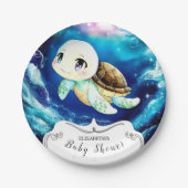 カラフルカスタムウミガメ赤ちゃんシャワー ペーパープレート (正面)