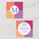 カラフルカスタムモダンイニシャル スクエア名刺 (正面/裏面)