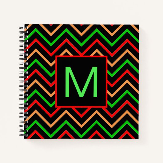 カラフルカッコいいChevron on Black Monogram ノートブック (正面)