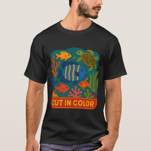 カラフルカット リーフ スクエア Tシャツ (正面)