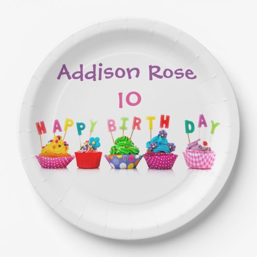 カラフルカップケーキ – 9インチプレート ペーパープレート (正面)