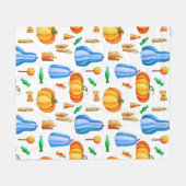 カラフルカボチャ秋の水の色ブルーオレンジ フリースブランケット (正面(横))