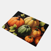 カラフルカボチャ黒の背景 ドアマット (アングル)