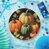 カラフルカボチャ黒の背景 ペーパープレート (パーティー)