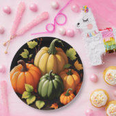 カラフルカボチャ黒の背景 ペーパープレート (パーティー)