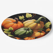 カラフルカボチャ黒の背景 ペーパープレート (アングル)