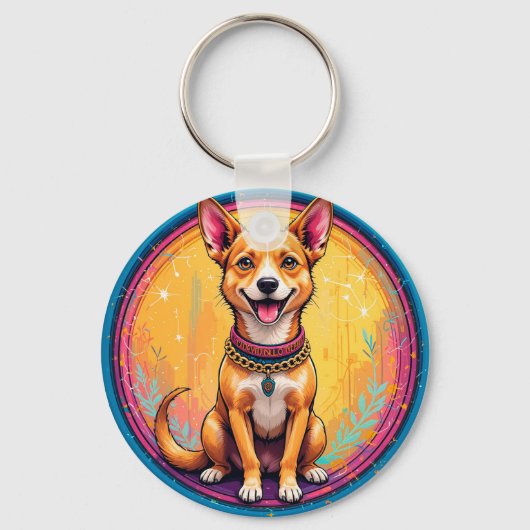 🐶 カラフルカラーの元気な犬 - 毎日使える キーホルダー (正面)