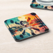 カラフルカリフォルニアドリーム女性サンセットシルエット コースター (左側)