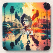 カラフルカリフォルニアドリーム女性サンセットシルエット コースター (正面)