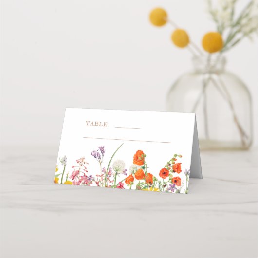 カラフルカントリーの野の花のウェディング プレイスカード (正面)