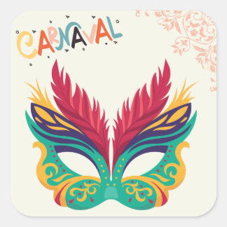 カラフルカーニバルマスク - 祝祭的なマルディグラデザイン スクエアシール