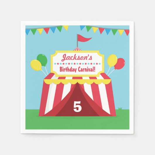カラフルカーニバル子供の誕生日パーティー供給 スタンダードカクテルナプキン (正面)
