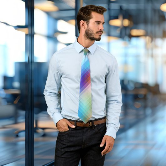 カラフルガラスのモザイク市松模様にタイ ネクタイ