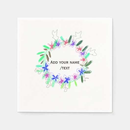 カラフルガーランドリースクリスマスワッド名文字 スタンダードカクテルナプキン (正面)