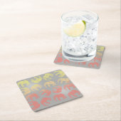 カラフルガーリーのフローラ象のパターン スクエアペーパーコースター (インサイチュ)