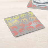 カラフルガーリーのフローラ象のパターン スクエアペーパーコースター (アングル)